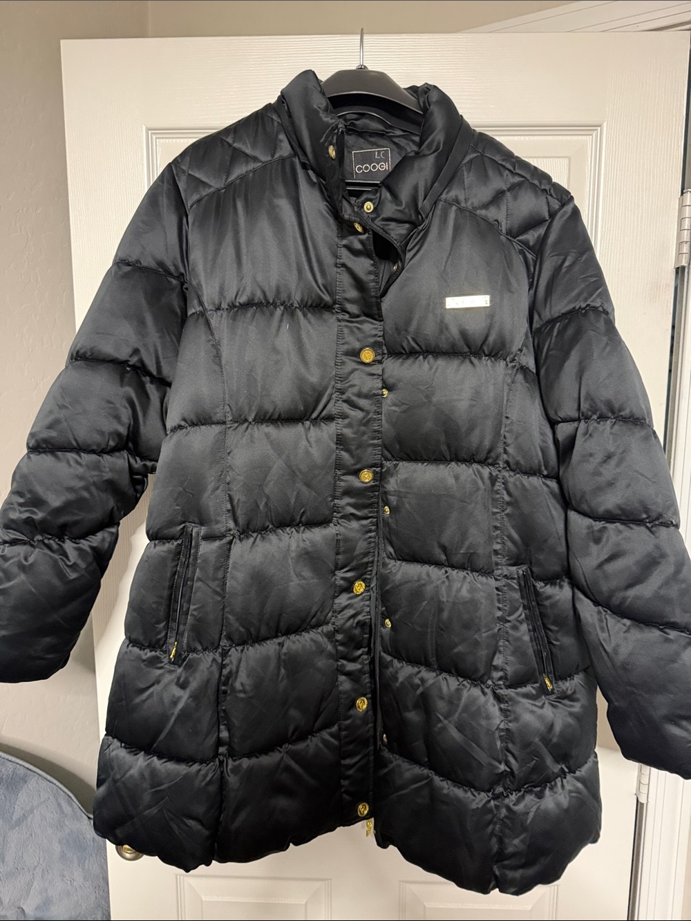 COOGI Black Quilted Puffer Jacket with Gold Accents